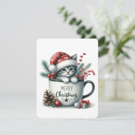 Cartão De Festividades Feliz Natal Gato Em Uma Caneca - Natal