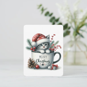 Cartão De Festividades Feliz Natal Gato Em Uma Caneca - Natal