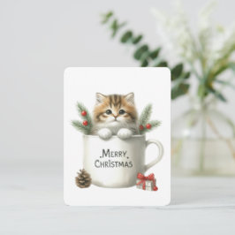 Cartão De Festividades Feliz Natal Gato Em Uma Caneca - Natal