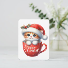 Cartão De Festividades Feliz Natal Gato Em Uma Caneca - Natal