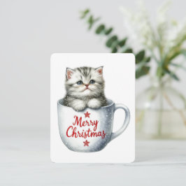 Cartão De Festividades Feliz Natal Gato Em Uma Caneca - Natal