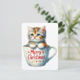 Cartão De Festividades Feliz Natal Gato Em Uma Caneca - Natal