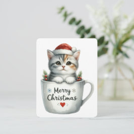 Cartão De Festividades Feliz Natal Gato Em Uma Caneca - Natal