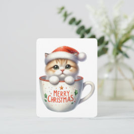 Cartão De Festividades Feliz Natal Gato Em Uma Caneca - Natal