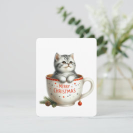 Cartão De Festividades Feliz Natal Gato Em Uma Caneca - Natal