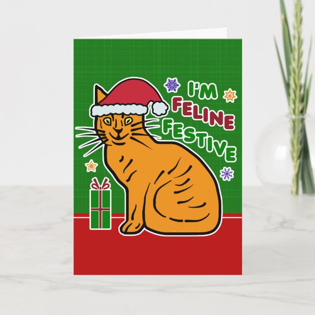 Cartão De Festividades Feliz Natal Gato Felino Férias Festivas (Frente)