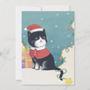 Cartão De Festividades Feliz Natal: Gato Ilustra Arte