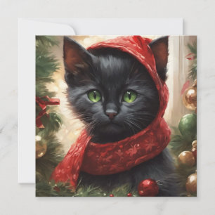 Cartão De Festividades Feliz Natal Gato Negro