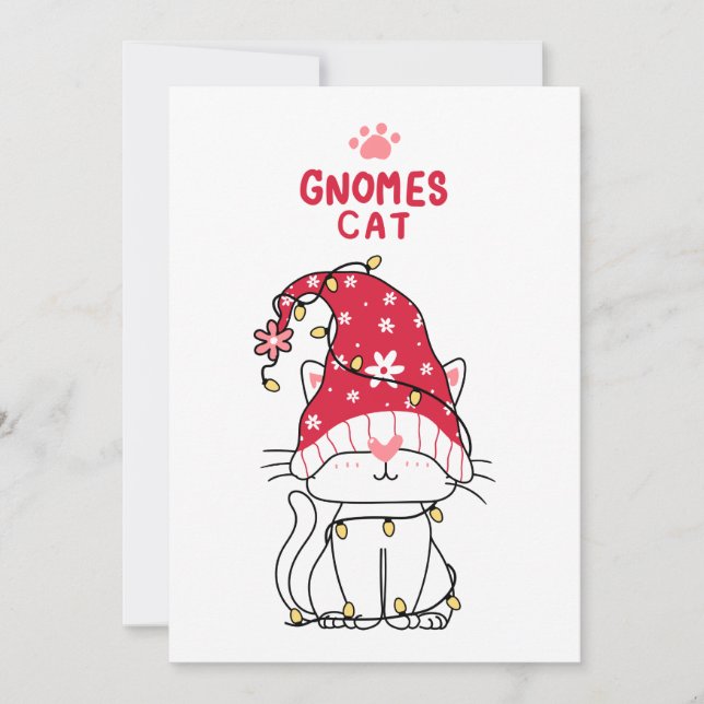Cartão De Festividades Feliz Natal Gnome Gato (Frente)