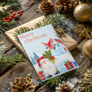 Cartão De Festividades Feliz Natal Gnome Watercolor Snow