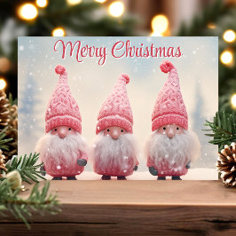 Cartão De Festividades Feliz Natal Gnominho Rosa Fofo