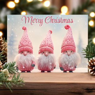 Cartão De Festividades Feliz Natal Gnominho Rosa Fofo