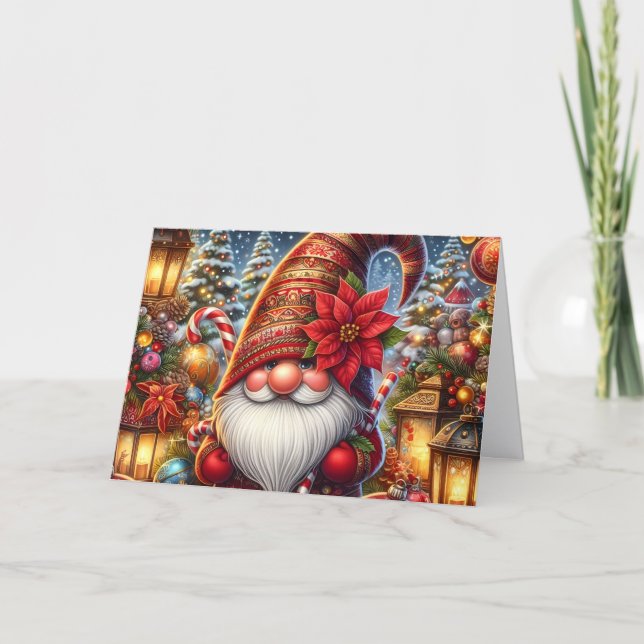 Cartão De Festividades Feliz Natal Gnomo (Frente)