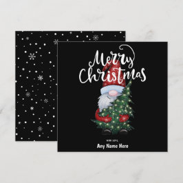 Cartão De Festividades Feliz Natal Gnomo Com Árvore De Natal Glitter