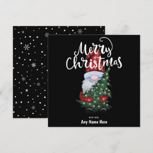 Cartão De Festividades Feliz Natal Gnomo Com Árvore De Natal Glitter