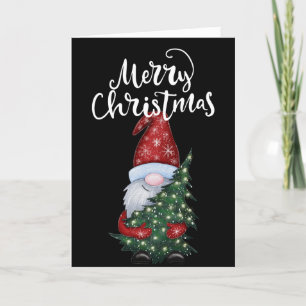Cartão De Festividades Feliz Natal Gnomo Com Árvore De Natal Glitter