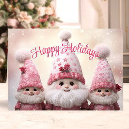 Cartão De Festividades Feliz Natal Gnomos Rosa Natal