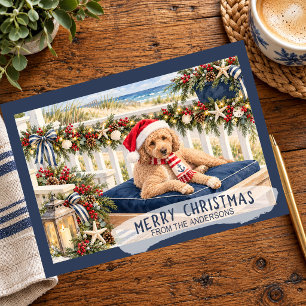 Cartão De Festividades Feliz Natal Goldendoodle Costeiro de Natal