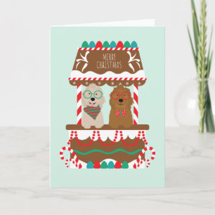 Cartão De Festividades Feliz Natal Goldendoodles Stand de Férias Cachorro