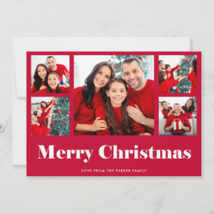Cartão De Festividades Feliz Natal Grade de Fotos Moderna Vermelha