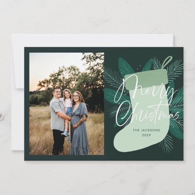 Cartão De Festividades Feliz Natal Green Stocks (Frente)