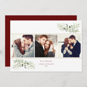 Cartão De Festividades Feliz Natal Greenery 3 Foto Colagem