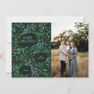 Cartão De Festividades Feliz Natal Greenery e Design de Natal de Berrie