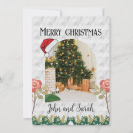 Cartão De Festividades Feliz Natal Greenery Foto de Arca Foliage Moderna