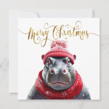 Feliz Natal Hippo Santa Chapéu e cachecol
