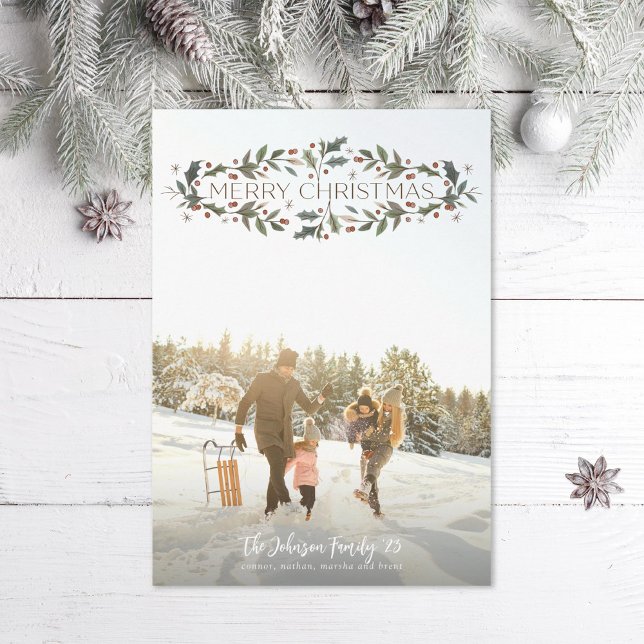 Cartão De Festividades Feliz Natal Holly Foto (Criador carregado)