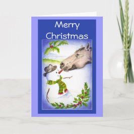 Cartão De Festividades Feliz Natal Horse e Humor Neve