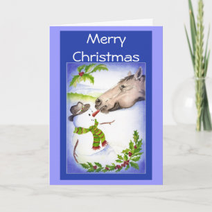 Cartão De Festividades Feliz Natal Horse e Humor Neve