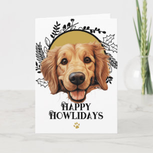 Cartão De Festividades Feliz Natal Howlidays Cachorro Golden Retriever Na