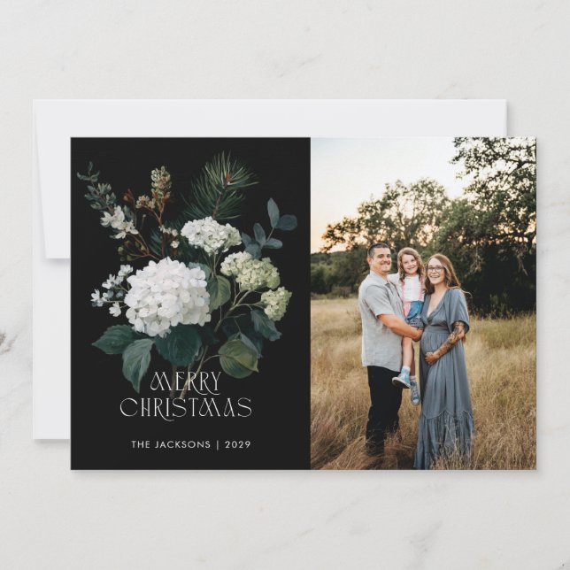 Cartão De Festividades Feliz Natal - Hydrangea Holiday Design (Frente)