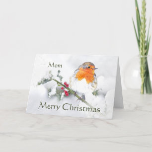 Cartão De Festividades Feliz Natal Inglês Robin Mamãe Garden Bird
