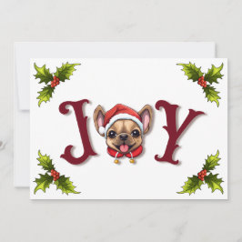 Cartão De Festividades Feliz Natal Joy Bonito Bulldog Francês Holly
