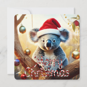 Cartão De Festividades Feliz Natal Koala Santa hat Gumtree Baubles