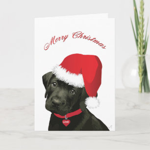 Cartão De Festividades Feliz Natal Labrador Puppy com Papai Noel