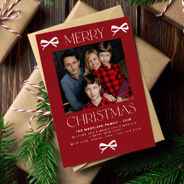 Cartão De Festividades Feliz Natal laço vermelho branco foto da família t