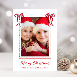 Cartão De Festividades Feliz Natal Laços Vermelhos Foto Aquarela