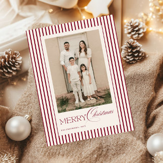Cartão De Festividades Feliz Natal Listras Borgonha Script Foto