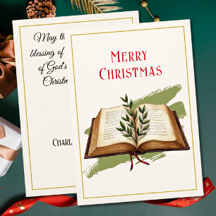 Cartão De Festividades Feliz Natal Livro Aberto Ramalhetes de Folhas Feri