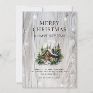 Cartão De Festividades Feliz Natal Log Cabin Rustic Wood Snowflake