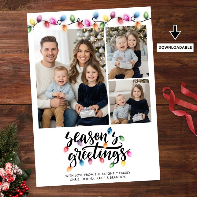 Cartão De Festividades Feliz Natal Luzes 3 Fotografias Saudações (Criador carregado)