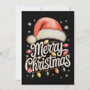 Cartão De Festividades Feliz Natal Luzes Santa Hat Família Xmas