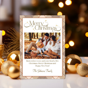 Cartão De Festividades feliz Natal marrom tartan familia fotografia chic