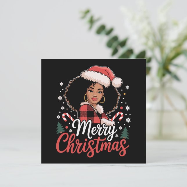 Cartão De Festividades Feliz Natal Menina Negra Africana Chapéu de Papai  (Em pé/Frente)