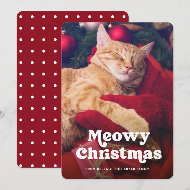Cartão De Festividades Feliz Natal Meowy | Foto engraçada do seu gato (Frente/Verso)