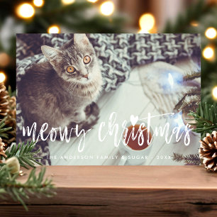 Cartão De Festividades Feliz Natal Meowy Script Moderno Foto de Gato de E