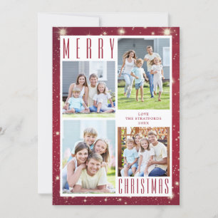 Cartão De Festividades FELIZ NATAL Mínimo 4 Luzes de Colagem de Fotos